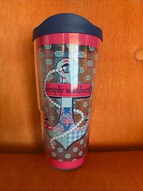 Simply Southern Tervis Tumbler - Navy & Hot Pink Anchor Design, 24 oz